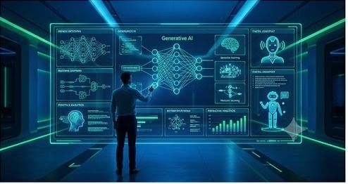 Profesional interactuando con inteligencia artificial
