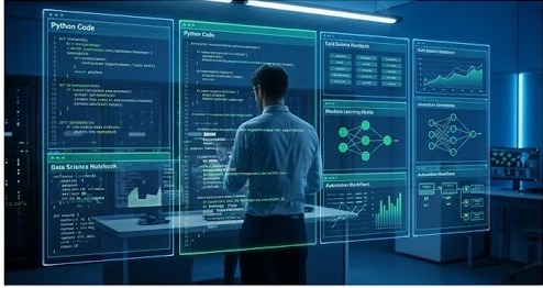 Programador trabajando con Python para ciencia de datos